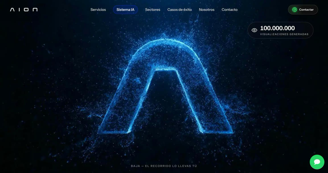 AION Marketing — home del rediseño con la Λ de partículas